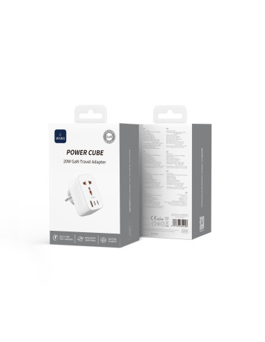 Adaptador enchufe universal 20W GaN con 2 USB-C y USB-A Power Cube