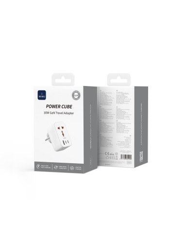 Universal 30W GaN Plug Adapter with 2 USB-C and 1 USB-A Power Cube