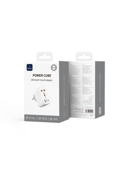 Universal 30W GaN Plug Adapter with 2 USB-C and 1 USB-A Power Cube