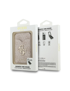 GUESS 4G Logo Card Holder with MagSafe and Interior Mirror (Pink)