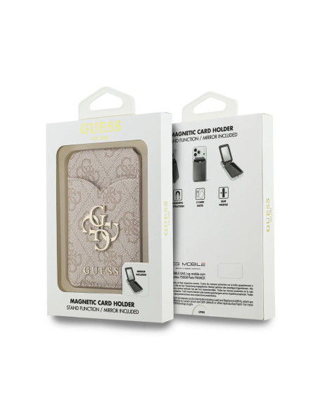 GUESS 4G Logo Card Holder with MagSafe and Interior Mirror (Pink)