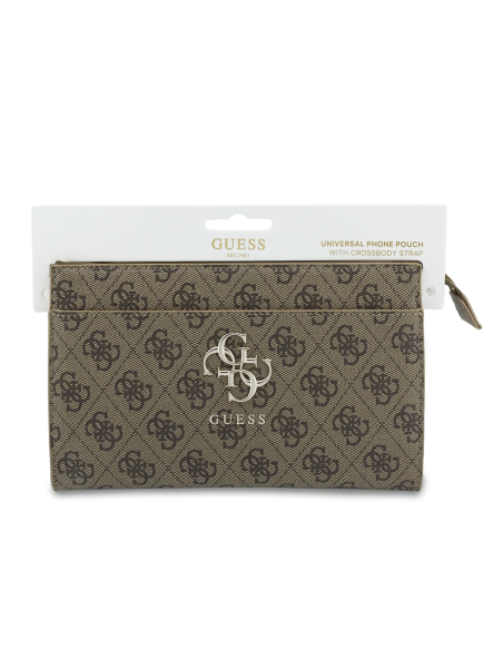 Bolso de mano GUESS con logotipo 4G, muñequera y correa larga ajustable (Marrón)