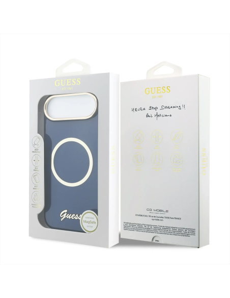 GUESS – Funda Azul iPhone 17 Air HC MagSafe Impresión IML Inscripción De Metal
