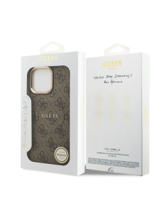Funda GUESS iPhone 16 Pro Max Polipiel Marrón con MagSafe Logo Clásico