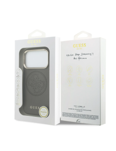 Funda GUESS para iPhone 17 Pro Max con MagSafe, efecto piel y logotipo dorado perforado (Marrón)