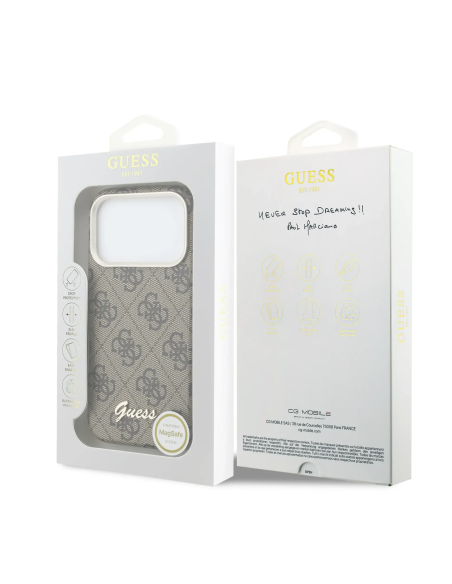 GUESS Funda iPhone 17 Pro con Magsafe Logo Script Marron