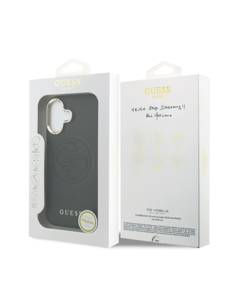 Funda GUESS para iPhone 17 con MagSafe, efecto piel y logotipo dorado perforado (Negro)