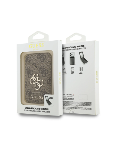 GUESS 4G Logo Card Holder with MagSafe and Interior Mirror (Brown)