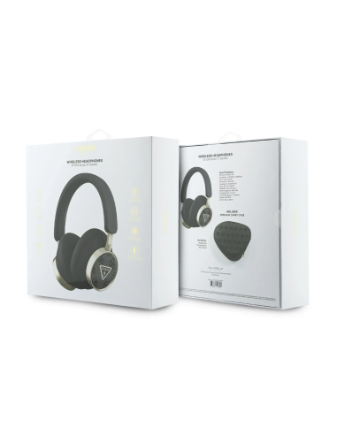 Cascos Bluetooth ENC GUESS con logotipo triangular y estuche (Negro)