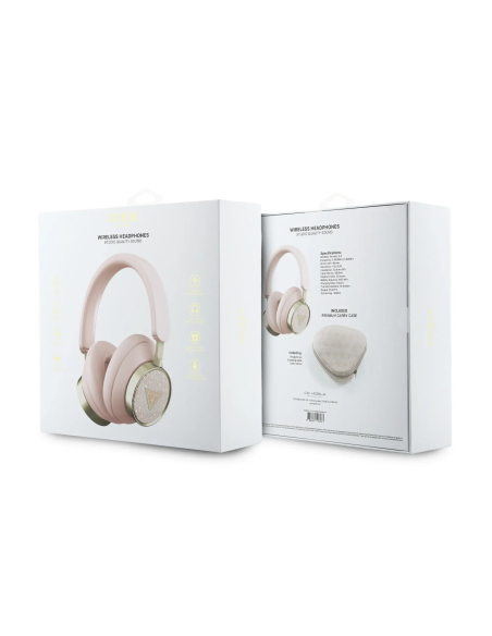 GUESS ENC Bluetooth Headphones with Classic Metal Logo and Carry Case (Pink)