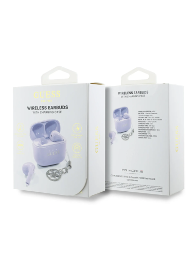 Auriculares TWS GUESS con acabado brillante y charm (Lila)