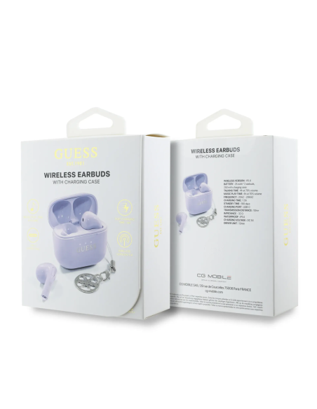 Auriculares TWS GUESS con acabado brillante y charm (Lila)