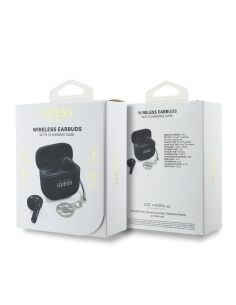 Auriculares TWS GUESS con acabado brillante y charm (Negro)