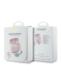 GUESS TWS Earbuds with Glossy Finish, Classic Logo and Charm (Pink)
