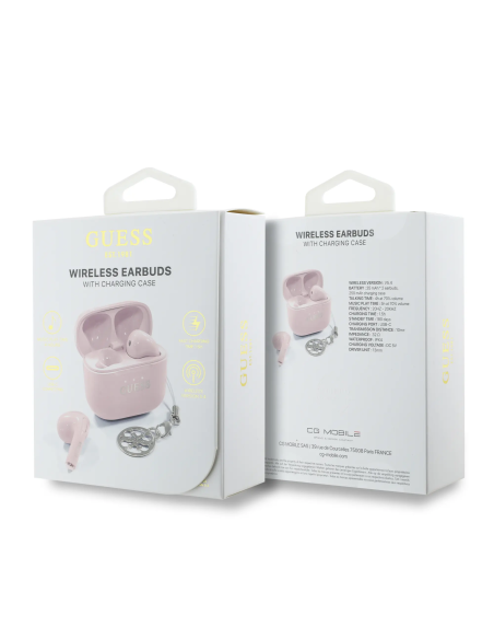 Auriculares TWS GUESS con acabado brillante y charm (Rosa)