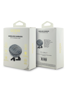 Auriculares TWS ENC GUESS de polipiel con logotipo clásico metalizado (Azul)