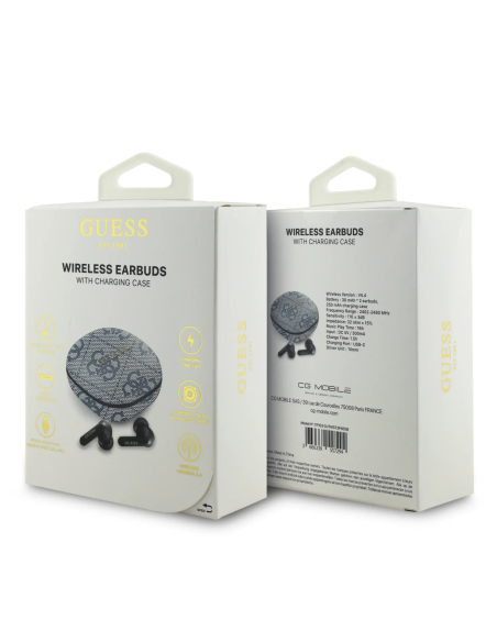 Auriculares TWS ENC GUESS de polipiel con logotipo clásico metalizado (Azul)