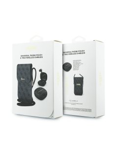 GUESS – Bolso de Polipiel Negro con Auriculares TWS y Logo 4G