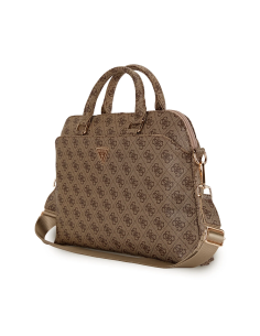 GUESS – Bolso para Portátil 13”–15”–16” Marrón con Logo 4G y Detalles Dorados