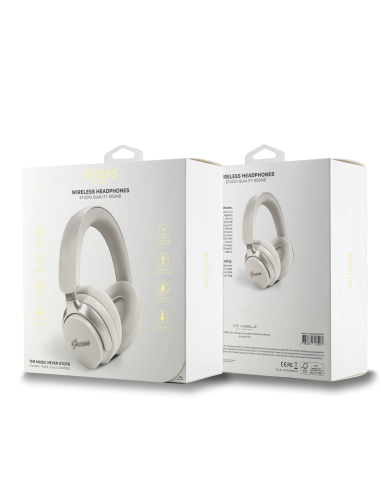 GUESS Bluetooth ANC/ENC Headphones with Metal Script Logo (Beige)
