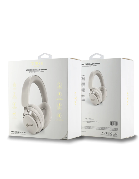 Cascos Bluetooth ANC/ENC GUESS con logotipo Script metalizado (Beige)