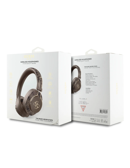 Cascos Bluetooth ENC GUESS de polipiel con logotipo 4G metalizado (Marrón)