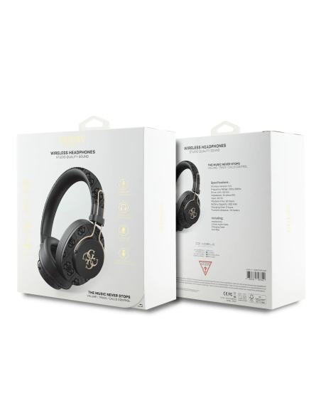 Cascos Bluetooth ENC GUESS de polipiel con logotipo 4G metalizado (Negro)