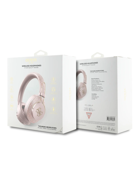 GUESS Bluetooth ENC Headphones with PU Finish and Metal 4G Logo (Pink)
