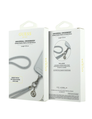 GUESS – Correa Bandolera Universal Plata con Piedras Brillantes y Charms