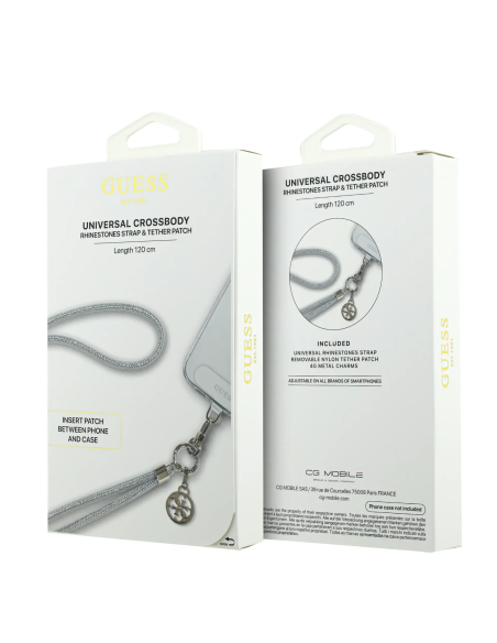 GUESS – Correa Bandolera Universal Plata con Piedras Brillantes y Charms