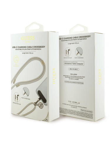GUESS – Cuerda de Nylon 2 en 1 Beige – Correa Bandolera y Cable de Carga C-C
