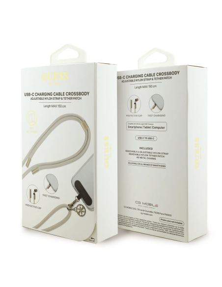Cuerda Nylon GUESS 2 en 1 Cable de Carga C-C en Beige