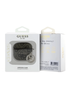 GUESS – Funda AirPods 4 de Polipiel Marrón con Logo 4G y Charm
