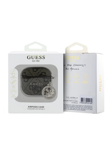 GUESS – Funda AirPods 4 de Polipiel Marrón con Logo 4G y Charm