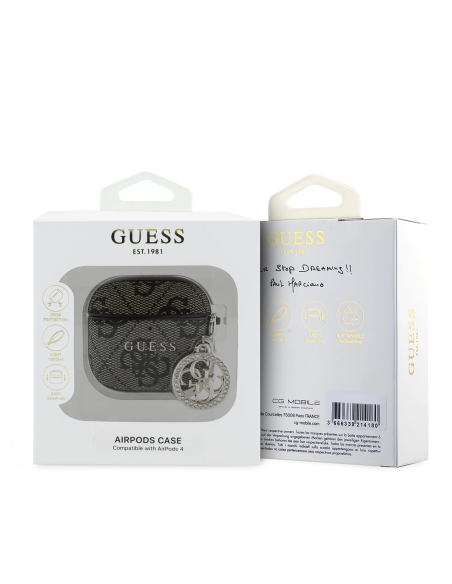 GUESS – Brown Faux Leather AirPods 4 Case with 4G Logo and Charm