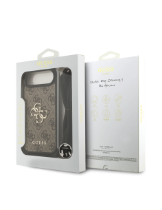 GUESS Case for iPhone 17 Air with Lanyard, Leather Effect and 4G Logo (Brown)