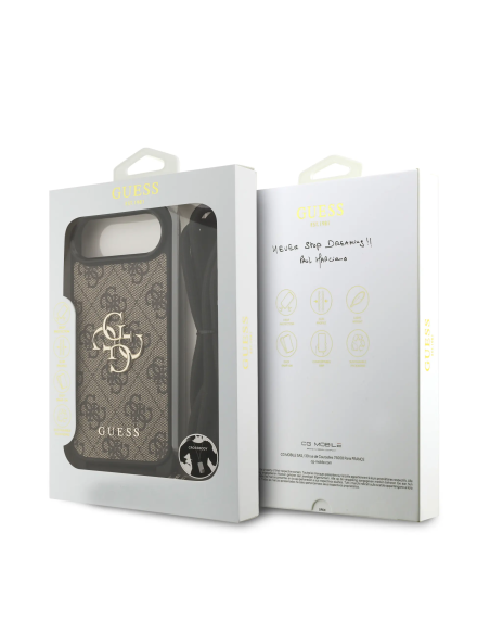 GUESS Case for iPhone 17 Air with Lanyard, Leather Effect and 4G Logo (Brown)