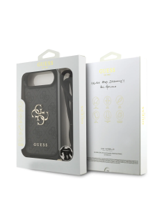 Funda GUESS para iPhone 17 Air con cordón, efecto piel y logotipo 4G (Negro)