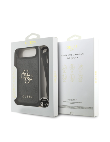 Funda GUESS para iPhone 17 Air con cordón, efecto piel y logotipo 4G (Negro)