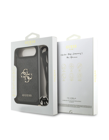Funda GUESS para iPhone 17 Air con cordón, efecto piel y logotipo 4G (Negro)