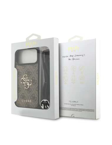 GUESS Case for iPhone 17 Pro Max with Lanyard, Leather Effect and 4G Logo (Brown)