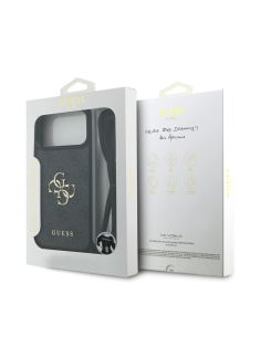 Funda GUESS para iPhone 17 Pro Max con cordón, efecto piel y logotipo 4G (Negro)