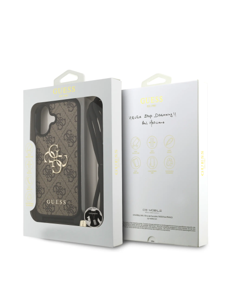 GUESS Case for iPhone 17 with Lanyard, Leather Effect and 4G Logo (Brown)
