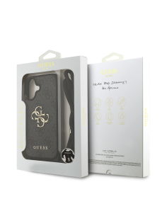 GUESS Case for iPhone 17 with Lanyard, Leather Effect and 4G Logo (Black)
