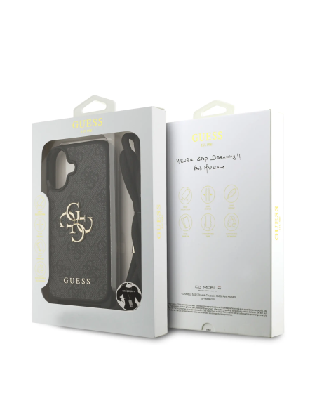 Funda GUESS para iPhone 17 con cordón, efecto piel y logotipo 4G (Negro)