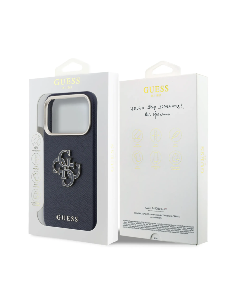 GUESS Case for iPhone 17 Air with Leather-Textured Finish and 4G Logo (Navy Blue)