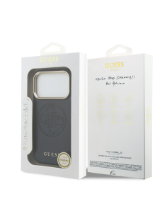 Funda GUESS para iPhone 17 Pro Max con MagSafe, efecto piel y logotipo dorado perforado (Azul marino)