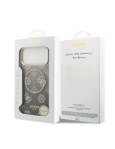 GUESS – Premium iPhone 17 Pro Max Case (PC + TPU) with MagSafe, Black Peony Design with Glitter