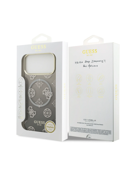 GUESS – Funda Premium para iPhone 17 Pro Max (PC + TPU) con MagSafe Diseño Peonía Negra con Brillos