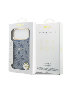 GUESS Case for iPhone 17 Pro Max with MagSafe, Leather Effect and Classic Logo (Blue)